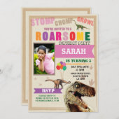 Dinosaur Dig Birthday Party T-Rex Foto Einladung (Vorne/Hinten)