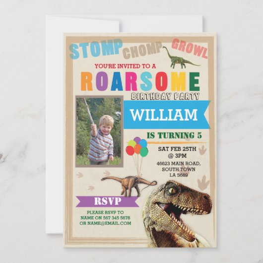Dinosaur Dig Birthday Party T-Rex Foto Einladung (Vorderseite)
