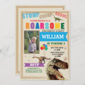 Dinosaur Dig Birthday Party T-Rex Foto Einladung (Vorne/Hinten)