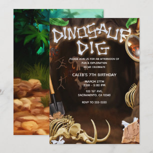 DINOSAUR DIG Bones Mystery Höhle Geburtstagsparty Einladung