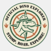 Dinosaur Dino Explorer Stomp Roar Birthday Runder Aufkleber (Vorderseite)