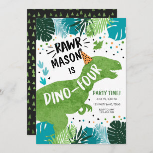 Dinosaur Dino-Four RAWR 4. 4. Geburtstag Invita Einladung