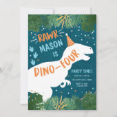 Dinosaur Dino-Four RAWR 4. Geburtstag Einladung (Vorderseite)