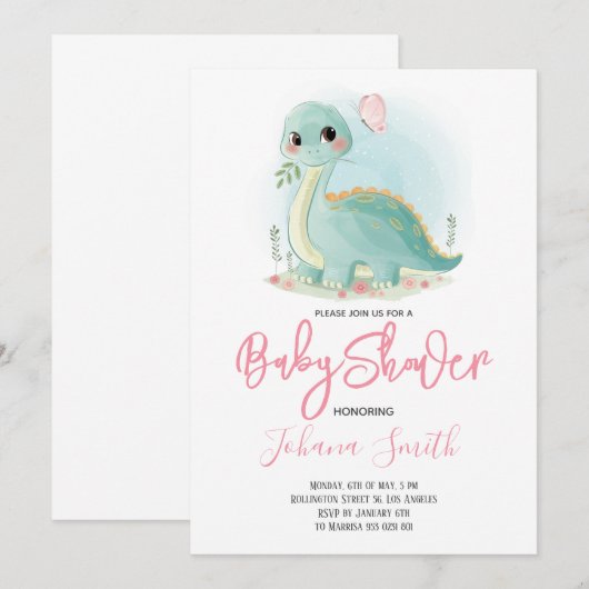 Dinosaur Dino Kinderdusche Einladung (Vorne/Hinten)