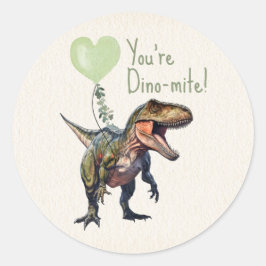 Dinosaur Dino-mite Green Classroom Valentine Runder Aufkleber