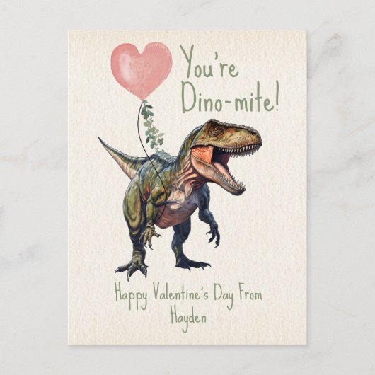 Dinosaur Dino-mite Klassenzimmer Valentine Postkarte (Vorderseite)