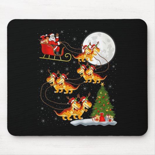 Dinosaur Dino Santa Sleigh Flying Funny Magical Ch Mousepad (Vorne)