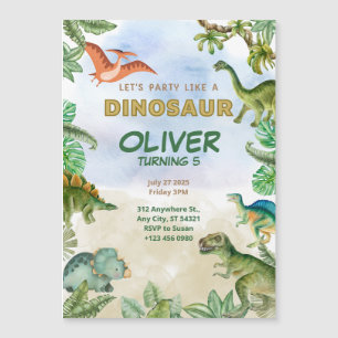 Dinosaur Dino T-Rex Geburtstagseinladungen Magneti Magnetkarte