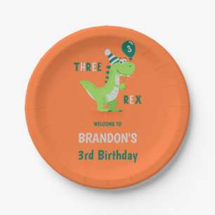 Dinosaur Drei Rex 3. Geburtstag Pappteller