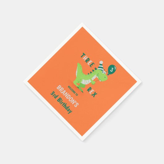 Dinosaur Drei Rex 3. Geburtstag Serviette (Ecke)