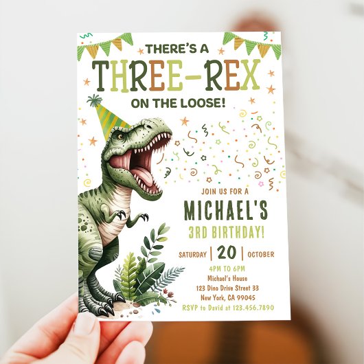 Dinosaur Drei Rex 3. Geburtstagsfeier  Einladung