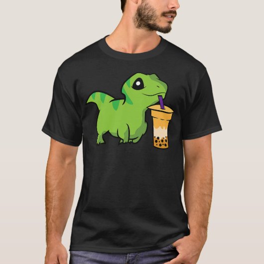 Dinosaur Drinking Bubble Tea Funny Boba Tea T-Shirt (Vorderseite)