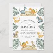 Dinosaur Dritter Geburtstag Drei-Rex-Party-Foto Einladung (Vorderseite)