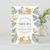 Dinosaur Dritter Geburtstag Drei-Rex-Party-Foto Einladung (Stehend Vorderseite)