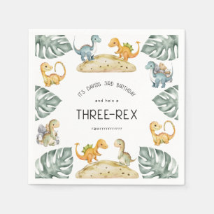 Dinosaur Dritter Geburtstag Drei-Rex-Party Serviette