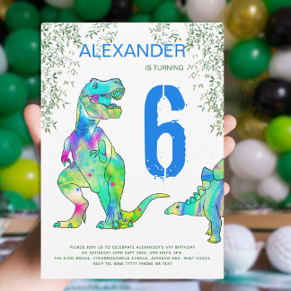 Dinosaur Dschungel 6. Geburtstagsparty Blau Einlad Einladung
