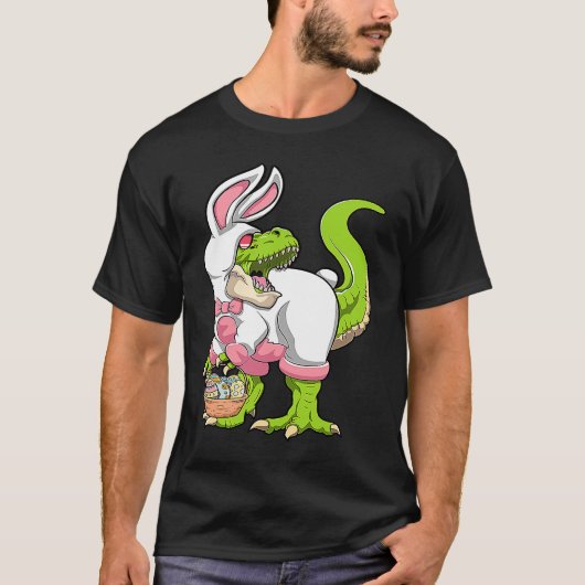 Dinosaur Easter Basket With Eggs Happy Easter T-Shirt (Vorderseite)