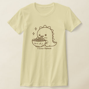 Dinosaur Eating Ramen Noodles Personalisiert Kawai T-Shirt