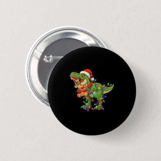 Dinosaur Eating Zza Santa Claus T-rex Funny Christ Button (Vorne & Hinten)