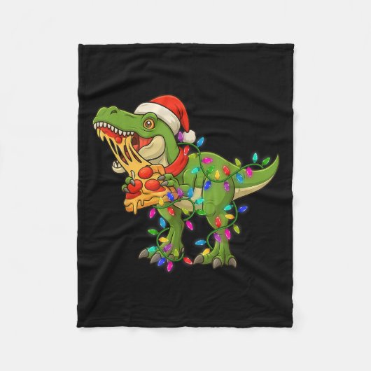 Dinosaur Eating Zza Santa Claus T-rex Funny Christ Fleecedecke (Vorderseite)