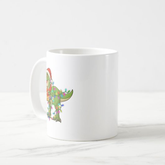 Dinosaur Eating Zza Santa Claus T-rex Funny Christ Kaffeetasse (Vorderseite Links)