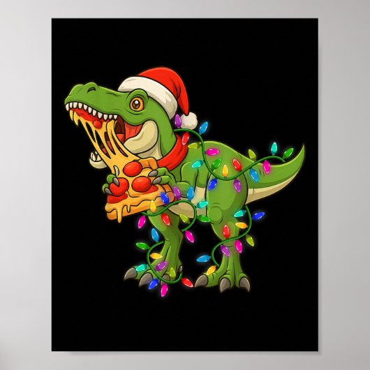Dinosaur Eating Zza Santa Claus T-rex Funny Christ Poster (Vorne)
