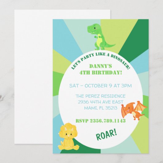 DINOSAUR-EINLADUNG EINLADUNG (Vorne/Hinten)