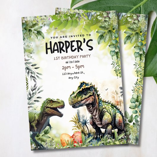 Dinosaur Einladung zum 1. Geburtstag, Wild Dinosau