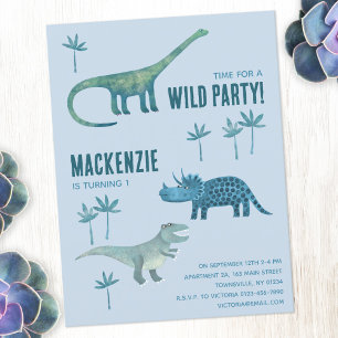 Dinosaur Erste Party Einladung zum 1. Geburtstag Postkarte