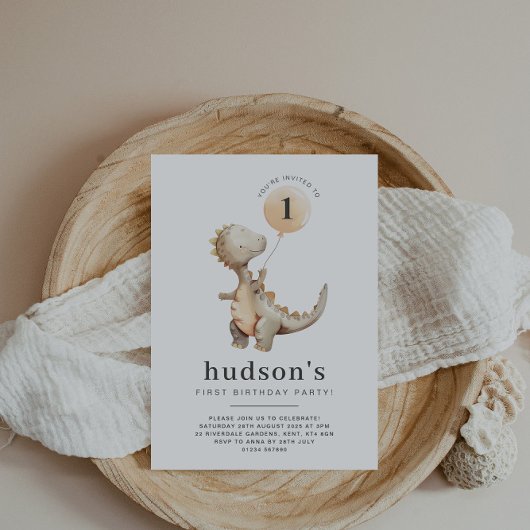 Dinosaur Erster Geburtstag Einladung Ballon