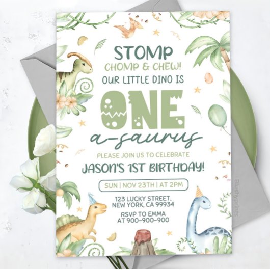 Dinosaur Erster Geburtstag Einladung EDITABLE One-