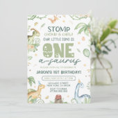 Dinosaur Erster Geburtstag Einladung EDITABLE One- (Stehend Vorderseite)