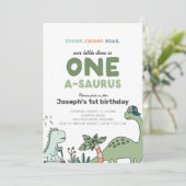 Dinosaur Erster Geburtstag Party Einladung (Stehend Vorderseite)