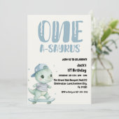 Dinosaur Erster Geburtstag, Skateboard Dinos 1. Einladung (Stehend Vorderseite)