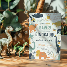 Dinosaur Erster Geburtstag Stomp Chomp Roar Einladung