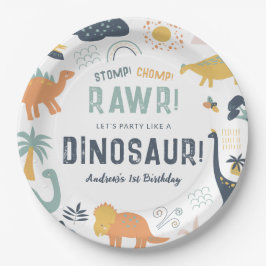 Dinosaur Erster Geburtstag Stomp Chomp Roar Pappteller