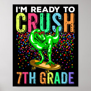 Dinosaur erster Schultag 7. Klasse Skateboard fahr Poster