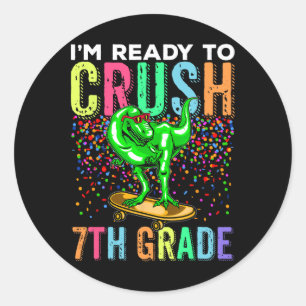 Dinosaur erster Schultag 7. Klasse Skateboard fahr Runder Aufkleber