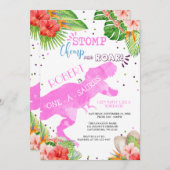 Dinosaur Erstgeburtstag Einladung Mädchen (Vorne/Hinten)