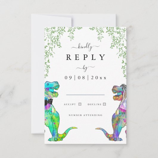Dinosaur Eucalyptus Wedding Reply RSVP Karte (Vorderseite)