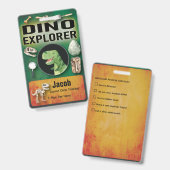 Dinosaur Explorer Abzeichen für Kinderparty Ausweis (Vorder- & Rückseite)