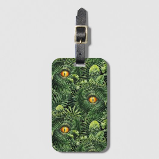 Dinosaur Eyes Green Plants Ancient Creature Art Gepäckanhänger (Vorderseite Vertikal)