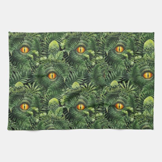 Dinosaur Eyes Green Plants Ancient Creature Art Geschirrtuch (Horizontal)