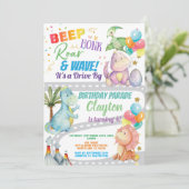 Dinosaur-Fahrt durch Geburtstagsparty Einladung (Stehend Vorderseite)