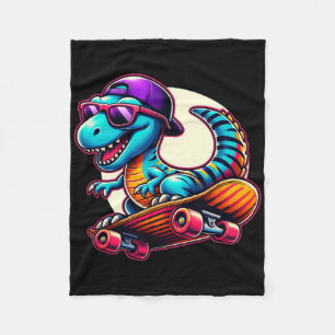Dinosaur fährt Skateboard Lustiger T-Rex Dino Skat Fleecedecke