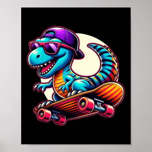 Dinosaur fährt Skateboard Lustiger T-Rex Dino Skat Poster (Vorne)