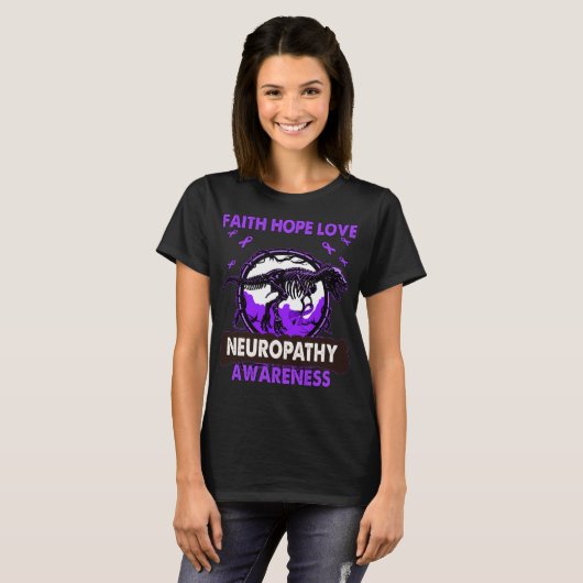 Dinosaur Faith Hope Liebe NEUROPATHY Bewusstsein T-Shirt (Vorne ganz)
