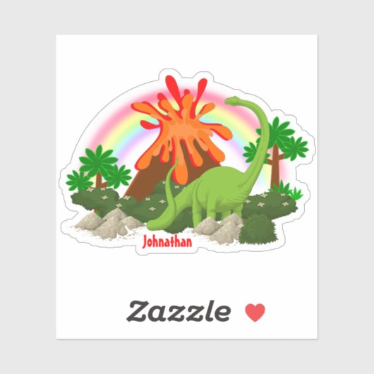 Dinosaur Fantasy Insel Vulkan Regenbogen DIY Name Aufkleber (Blatt)