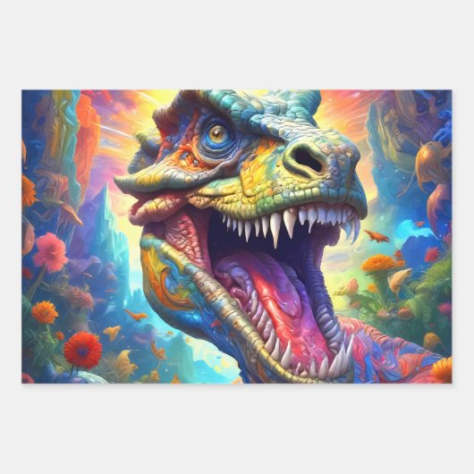 Dinosaur Fantasy T-Rex Geschenkpapier Set (Vorderseite 3)