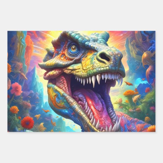 Dinosaur Fantasy T-Rex Geschenkpapier Set (Vorderseite)